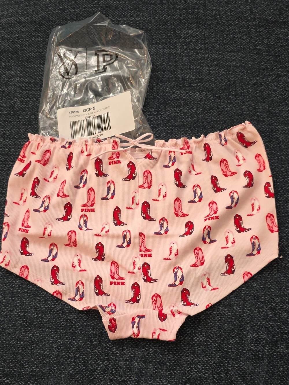 PINK Victoria's Secret Light Pink Cowboy Boot Printed Lounge Shorts